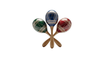 Three colorful maracas arranged in a creative presentation.