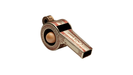 An intricately designed whistle resting quietly.