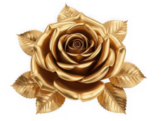 Elegant golden rose with intricate petals and leaves