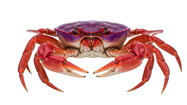 Vibrant red crab isolated on white background