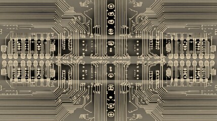 Abstract Technology Circuit Board Design with Intricate Patterns and Lines on Dark Background