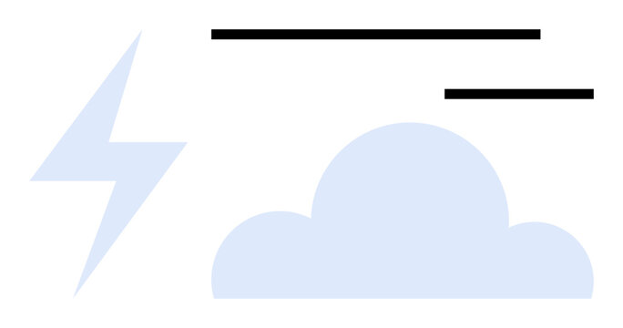 Weather forecasting, climate change, energy, renewable power, nature, environmental awareness. Cloud shape and lightning bolt with horizontal lines. Weather forecasting and climate change concept