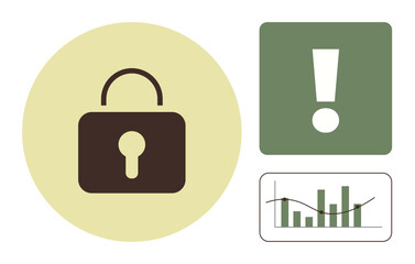 Lock icon, alert symbol, and growth chart emphasize security and insight in data management. Ideal for cybersecurity, data protection, risk management, information safety, digital privacy, secure © robu_s