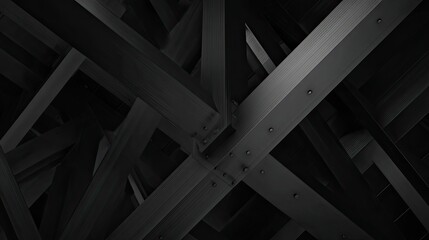 Dark Structural Beams and Joists Overlapping in a Contemporary Architectural Design with Dynamic Angles and Shadows