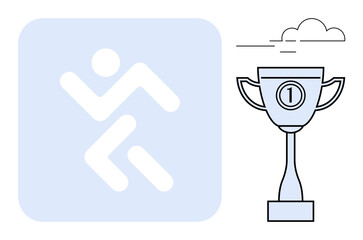 Sports competition. Athlete icon performance, trophy signifies achievement and sports competition. Ideal for athletics, rewards, fitness, motivation, sporting events