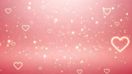 Soft Pink Valentine Background With Glowing Heart Outlines And Sparkles