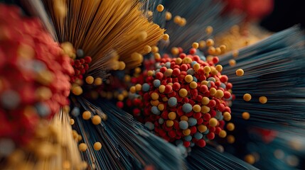 Colorful Abstract Representation of Granular Materials with Texture and Depth in a Dynamic Composition