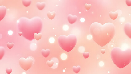 Soft Pink Valentine Background With Floating Hearts And Light Bokeh