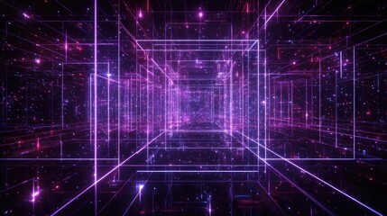 Abstract Digital Tunnel with Neon Lines and Stars for Futuristic Background and Design Inspiration