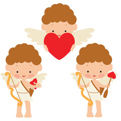 Funny cartoon little cupid boy with bow and arrow vector  illustration