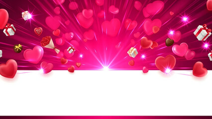 Valentines Day Explosion Background With Hearts And White Copy Space