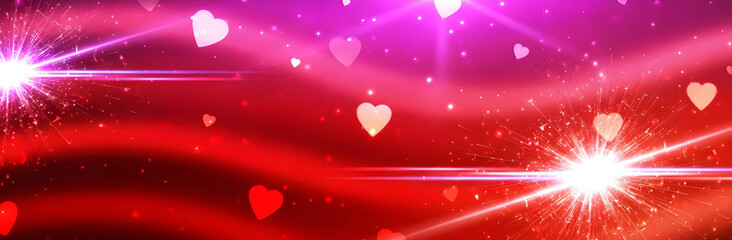 Romantic Light Wave Background With Sparkles And Floating Hearts