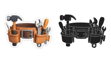 Tool belt set with realistic and silhouette style for construction and diy projects