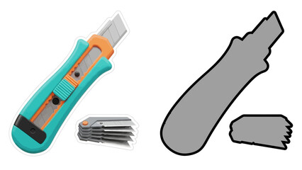 Colorful utility knife with removable blades and silhouette design