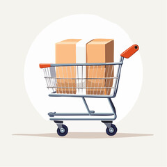 Shopping cart with large cardboard boxes for delivery or purchase concept