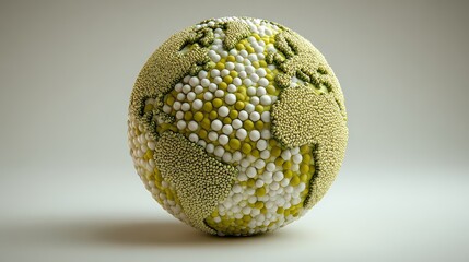 Sphere World Map Depicting Continents Africa Europe Asia and Australia Constructed from Tiny Gold and White Balls on Pale Background with Ambient Lighting