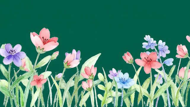 Pastel Watercolor Flower Border on White Background with Delicate Spring Blooms