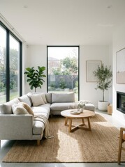 Fototapeta premium Bright, Modern Living Room Interior with Sectional Sofa