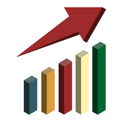 Conceptual 3D Isometric Bar Chart Visualizing Data Progress, Economic Development, and Successful Corporate Growth Strategy with a Clear Upward Trend, Perfect for Analytics and Reporting.