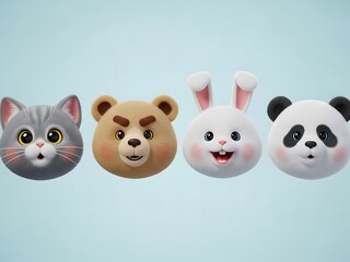 Obraz premium Set of Cute 3D Kawaii Animal Heads with Expressions. Generative Ai