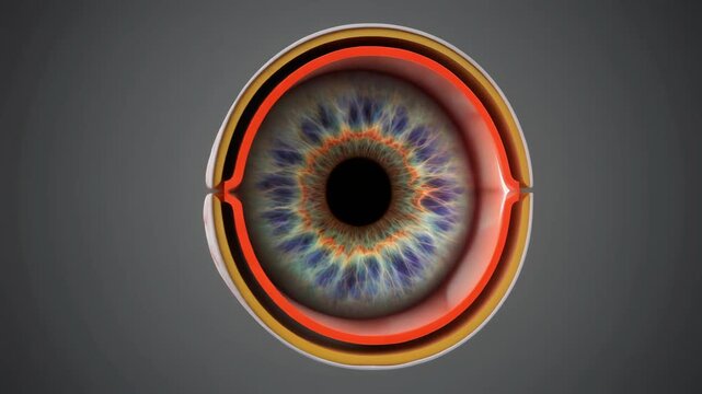 Detailed 3D Animation of a Realistic Human Eye Cross-Section with Orbital View