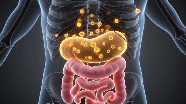 Human Pancreas with Insulin Production and Digestive System Anatomy