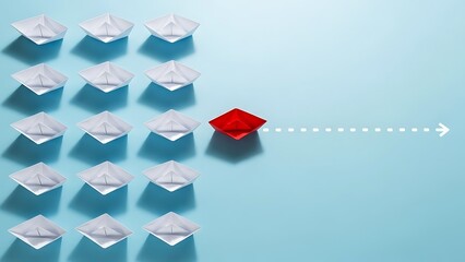 Red Paper Boat Leadership Concept