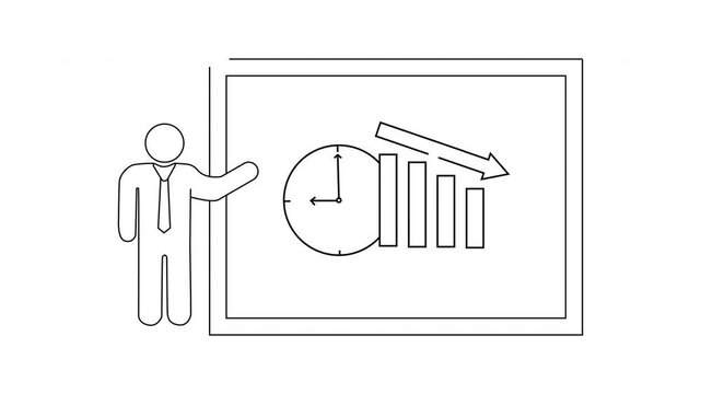 Business Presentation with Declining Graph and Clock Icon.