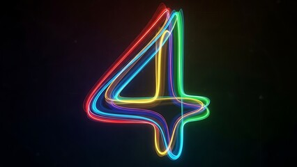 Neon numeral four glowing brightly on dark background
