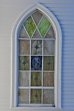 Pointed arch window with &ldquo;Obscure Glass&rdquo; Allows light through but blocks direct vision to outside 