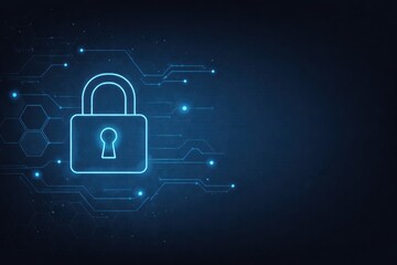 Digital Lock Symbol With Blue Lines and Shapes Against a Dark Background Representing Cybersecurity and Data Protection