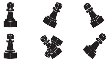 Black chess pawn pieces arranged in different orientations on a white background, symbolizing strategy and competition. © Riki