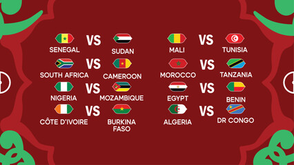 African Nations Morocco 2025 Flags Matches 16 Teams Countries African Football Logo Design Vector Illustration