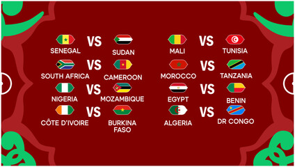 African Nations Morocco 2025 Flags Matches 16 Teams Countries African Football Logo Design Vector Illustration