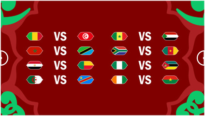 African Nations Morocco 2025 Flags Matches 16 Teams Countries African Football Symbol Logo Design Vector Illustration