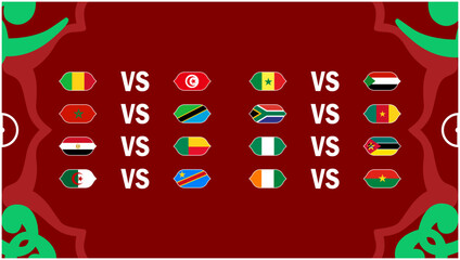African Nations Morocco 2025 Flags Matches 16 Teams Countries African Football Symbol Logo Design Vector Illustration