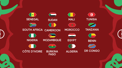 African Nations Morocco 2025 Flags Teams Countries African Football Symbol Logo Design Vector Illustration