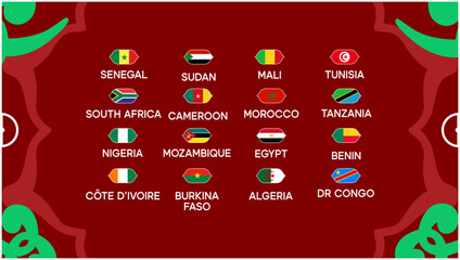 African Nations Morocco 2025 Flags Teams Countries African Football Symbol Logo Design Vector Illustration