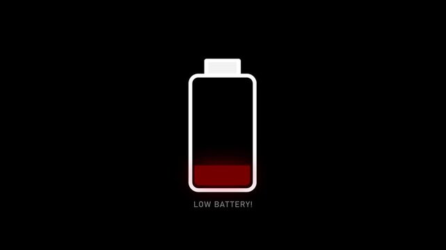 Low Battery Indicator Animation. Flashing Low Battery animation with Transparent Background. Empty Battery. Low Battery Icon. Alpha Channel. Loop Animation