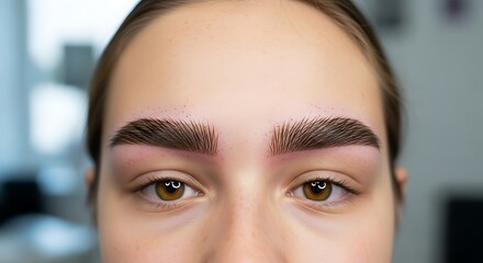 Close-up of Womans Face with Freshly Tinted, Perfectly Shaped Eyebrows.