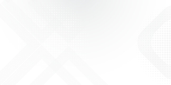 Abstract white and grey background with elegant geometric line art and halftone dot patterns, featuring a modern minimal aesthetic for professional corporate banners.