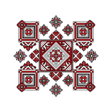 Traditional Bulgarian embroidery pattern in red and black for folk and Trifon Zarezan designs