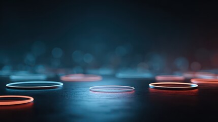 Abstract Glowing Circular Objects on Dark Surface with Teal and Orange Illumination