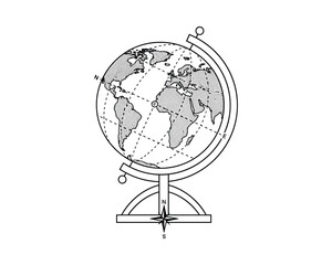 World globe geographical education on stand learning cartography drawing vector