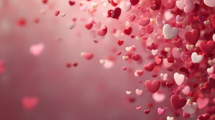 Romantic Background with Falling Red and Pink Hearts. Valentine s Day Celebration. Soft Bokeh Effe