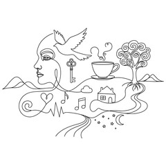 Surreal One-Line Dream Journey Art