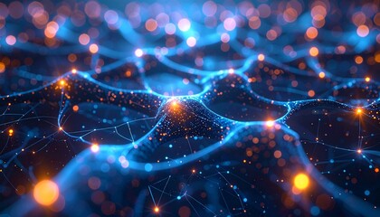 Dynamic digital network with glowing interconnected nodes and intricate lines, symbolizing advanced data intelligence, technological innovation, and future connectivity