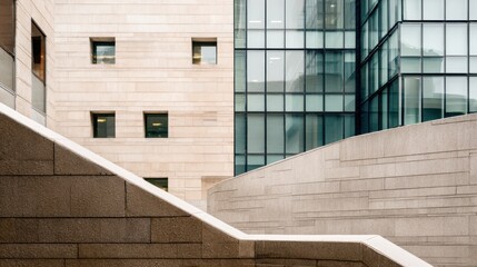 Fototapeta premium Modern Design Features Clean Architectural Lines and Neutral Tones in Law Foundation Structure During Daylight