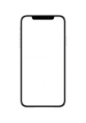 Sleek modern smartphone with blank white screen and subtle top notch, displayed vertically against a transparent background, concept for digital advertising and design mockups
