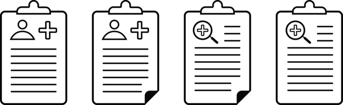 A Minimalist Collection of Medical Patient Files and Diagnostic Report Icons.